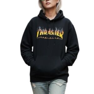 Vintage Y2K Thrasher Magazine Medium Black Streetwear Hoodie Sweatshirt